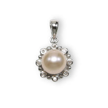 Load image into Gallery viewer, Pink Pearl Pendant – 14k White Gold with Diamond Halo