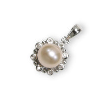 Load image into Gallery viewer, Pink Pearl Pendant – 14k White Gold with Diamond Halo