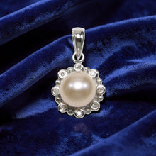 Load image into Gallery viewer, Pink Pearl Pendant – 14k White Gold with Diamond Halo