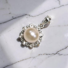 Load image into Gallery viewer, Pink Pearl Pendant – 14k White Gold with Diamond Halo