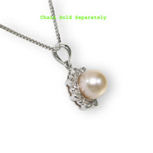 Load image into Gallery viewer, Pink Pearl Pendant – 14k White Gold with Diamond Halo