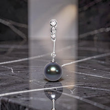 Load image into Gallery viewer, Black Pearl Dangle Pendant – 14k White Gold with Diamonds