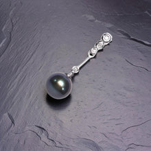 Load image into Gallery viewer, Black Pearl Dangle Pendant – 14k White Gold with Diamonds
