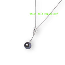 Load image into Gallery viewer, Black Pearl Dangle Pendant – 14k White Gold with Diamonds