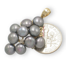 Load image into Gallery viewer, Gray Pearl Grape Cluster Pendant – 14k Yellow Gold &amp; Diamonds