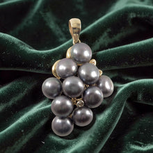 Load image into Gallery viewer, Gray Pearl Grape Cluster Pendant – 14k Yellow Gold &amp; Diamonds