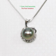 Load image into Gallery viewer, Black Pearl Diamond Halo Pendant – 14k White Gold Surround Setting