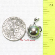 Load image into Gallery viewer, Black Pearl Diamond Halo Pendant – 14k White Gold Surround Setting