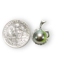 Load image into Gallery viewer, Black Pearl Diamond Halo Pendant – 14k White Gold Surround Setting