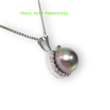 Load image into Gallery viewer, Black Pearl Diamond Halo Pendant – 14k White Gold Surround Setting