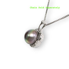 Load image into Gallery viewer, Black Pearl Diamond Halo Pendant – 14k White Gold Surround Setting