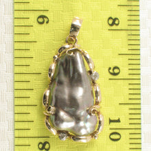 Load image into Gallery viewer, Black Biwa Pearl Pendant – 14k Yellow Gold + Diamond