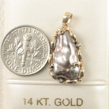 Load image into Gallery viewer, Black Biwa Pearl Pendant – 14k Yellow Gold + Diamond