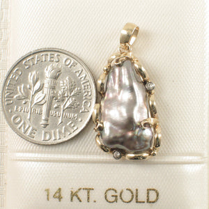 Black Biwa Pearl Pendant – 14k Yellow Gold + Diamond