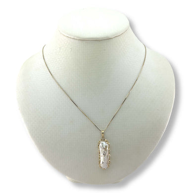Baroque Biwa Pearl Pendant – 14k Yellow Gold with Diamond Accent