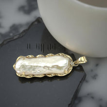 Load image into Gallery viewer, Baroque Biwa Pearl Pendant – 14k Yellow Gold with Diamond Accent