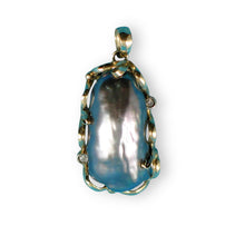 Load image into Gallery viewer, Black Biwa Pearl Pendant – 14k Yellow Gold Wrap with Diamonds