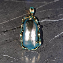 Load image into Gallery viewer, Black Biwa Pearl Pendant – 14k Yellow Gold Wrap with Diamonds