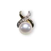 Load image into Gallery viewer, White Pearl Pendant Set – 14k Yellow Gold with Diamonds