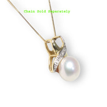 Load image into Gallery viewer, White Pearl Pendant Set – 14k Yellow Gold with Diamonds