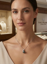 Load image into Gallery viewer, Black Pearl Pendant – 14k White Gold with Diamond Setting