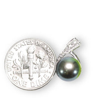 Load image into Gallery viewer, Black Pearl Pendant – 14k White Gold with Diamond Setting