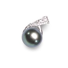 Load image into Gallery viewer, Black Pearl Pendant – 14k White Gold with Diamond Setting