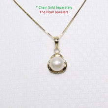 Load image into Gallery viewer, White Pearl Pendant – 14k Yellow Gold Circle Leaf Design