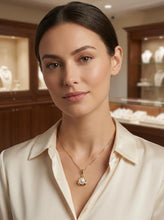 Load image into Gallery viewer, White Pearl Pendant – 14k Yellow Gold Circle Leaf Design