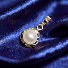 Load image into Gallery viewer, White Pearl Pendant – 14k Yellow Gold Circle Leaf Design