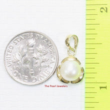 Load image into Gallery viewer, White Pearl Pendant – 14k Yellow Gold Circle Leaf Design