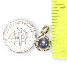 Load image into Gallery viewer, Black Pearl Pendant – 14k Yellow Gold with 3 Leaf Design