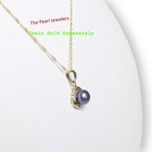 Load image into Gallery viewer, Black Pearl Pendant – 14k Yellow Gold with 3 Leaf Design