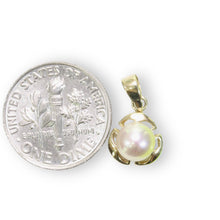 Load image into Gallery viewer, Pink Pearl Pendant – 14k Yellow Gold Three Leaf Design