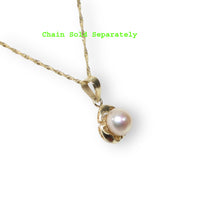 Load image into Gallery viewer, Pink Pearl Pendant – 14k Yellow Gold Three Leaf Design