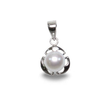 Load image into Gallery viewer, White Pearl Pendant – 14k White Gold Three Leaf Design