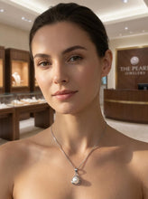 Load image into Gallery viewer, White Pearl Pendant – 14k White Gold Three Leaf Design