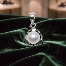 Load image into Gallery viewer, White Pearl Pendant – 14k White Gold Three Leaf Design