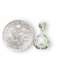 Load image into Gallery viewer, White Pearl Pendant – 14k White Gold Three Leaf Design