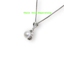 Load image into Gallery viewer, White Pearl Pendant – 14k White Gold Three Leaf Design