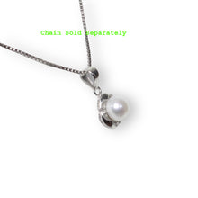 Load image into Gallery viewer, White Pearl Pendant – 14k White Gold Three Leaf Design