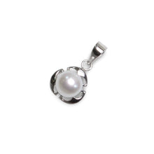Load image into Gallery viewer, White Pearl Pendant – 14k White Gold Three Leaf Design