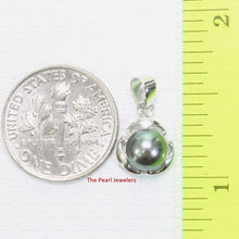 Load image into Gallery viewer, Black Pearl Leaf Pendant – 14k White Gold Three-Leaf Design