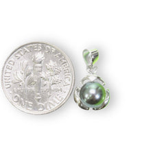 Load image into Gallery viewer, Black Pearl Leaf Pendant – 14k White Gold Three-Leaf Design