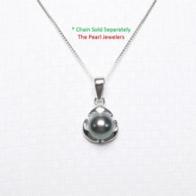 Load image into Gallery viewer, Black Pearl Leaf Pendant – 14k White Gold Three-Leaf Design
