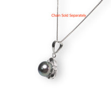 Load image into Gallery viewer, Black Pearl Leaf Pendant – 14k White Gold Three-Leaf Design
