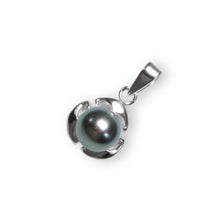 Load image into Gallery viewer, Black Pearl Leaf Pendant – 14k White Gold Three-Leaf Design