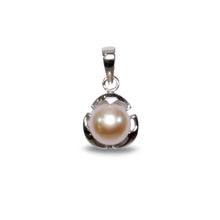 Load image into Gallery viewer, Pink Pearl Three Leaf Pendant – 14k White Gold Circle Design