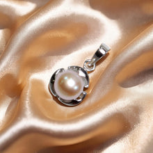 Load image into Gallery viewer, Pink Pearl Three Leaf Pendant – 14k White Gold Circle Design