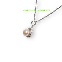 Load image into Gallery viewer, Pink Pearl Three Leaf Pendant – 14k White Gold Circle Design